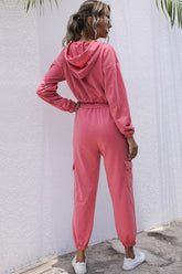 Ensemble sweat à capuche court avec cordon de serrage et pantalon de jogging cargo